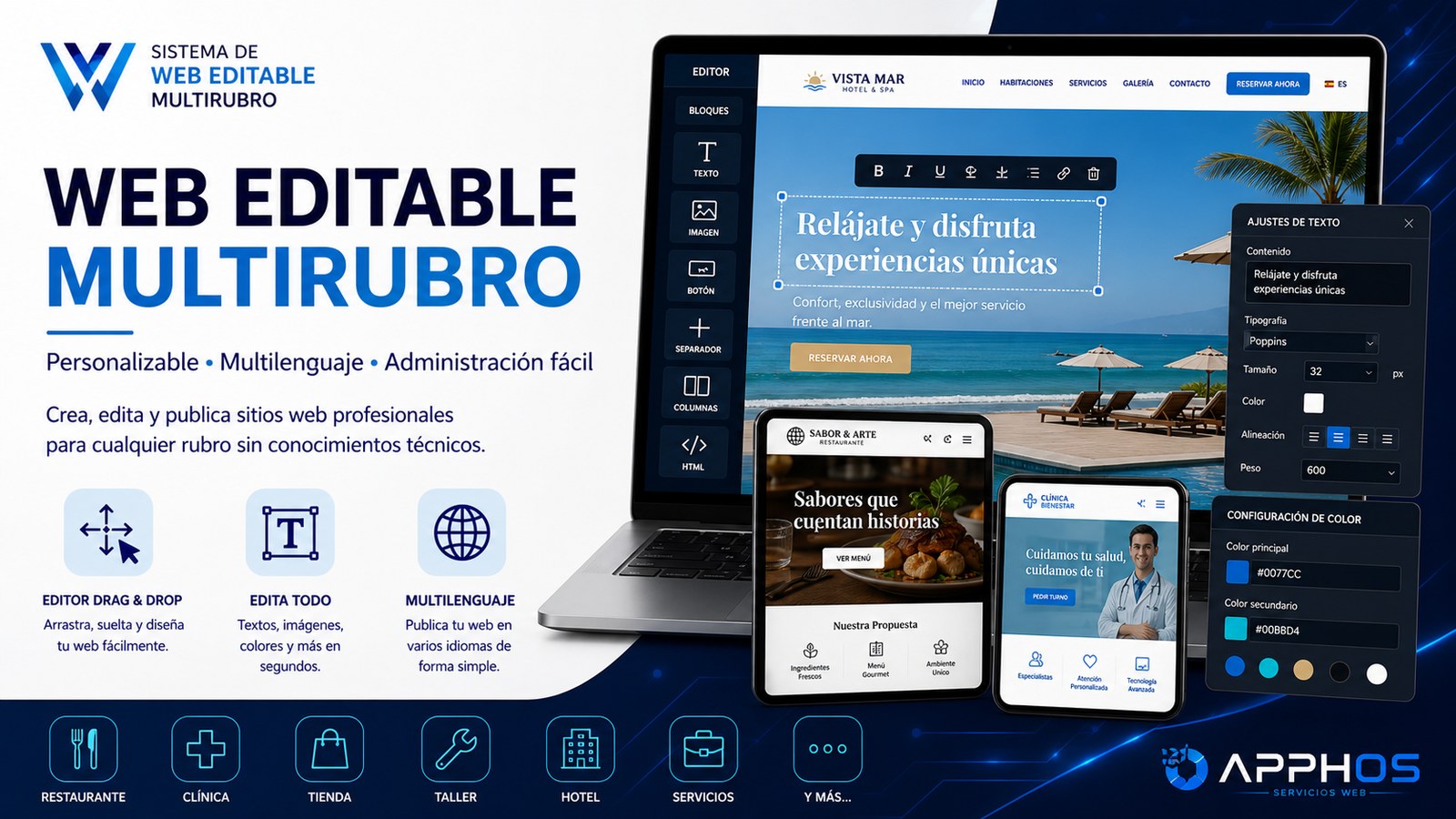 Sistema de WEB editable Multirubro multilenguaje